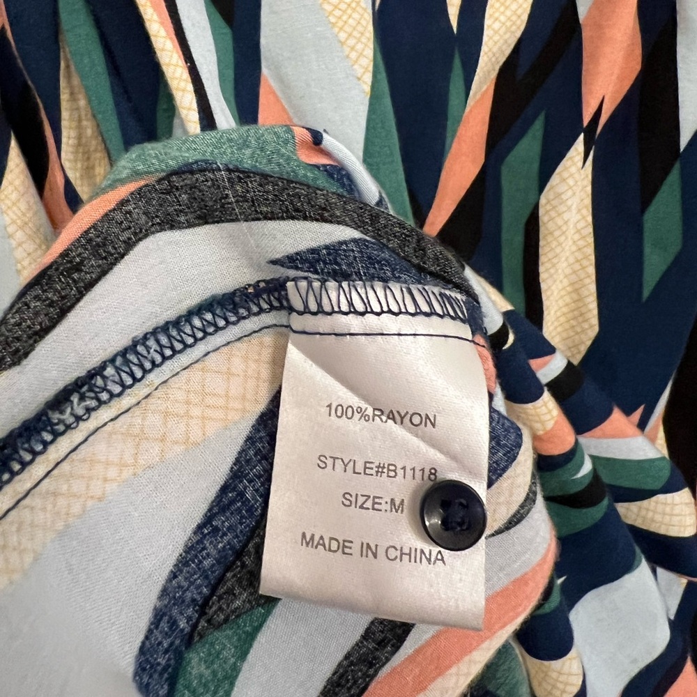 Source Unknown Geometric Print Button-Down Blouse - Navy, Peach, Green, Cream - Picture 2 of 5